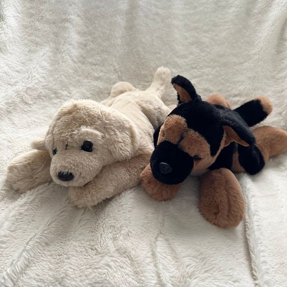 FAO Schwarz Lot Two Dogs Yellow Lab and Germans Shepherd 14” Plush Realistic Lay - Picture 2 of 7